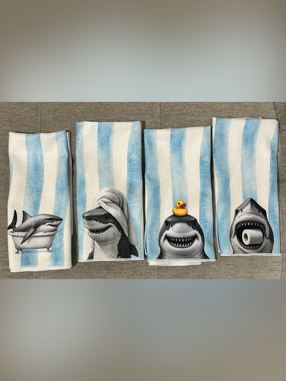 Playful Shark Stripe Hand Towels in Blue & White